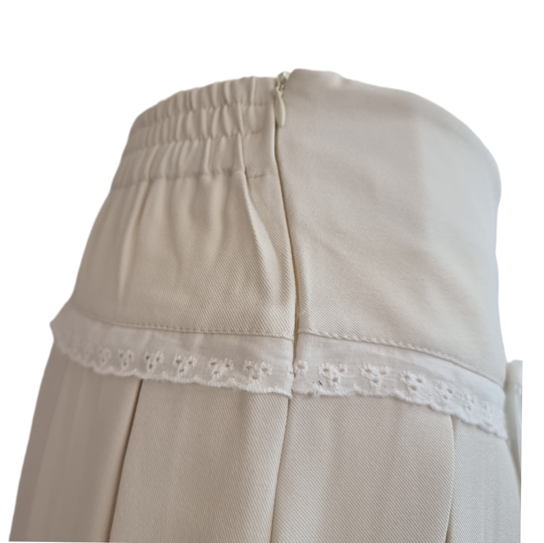 Cream Pleated Mini Skirt with Lace Trim and Satin Ribbon Bows