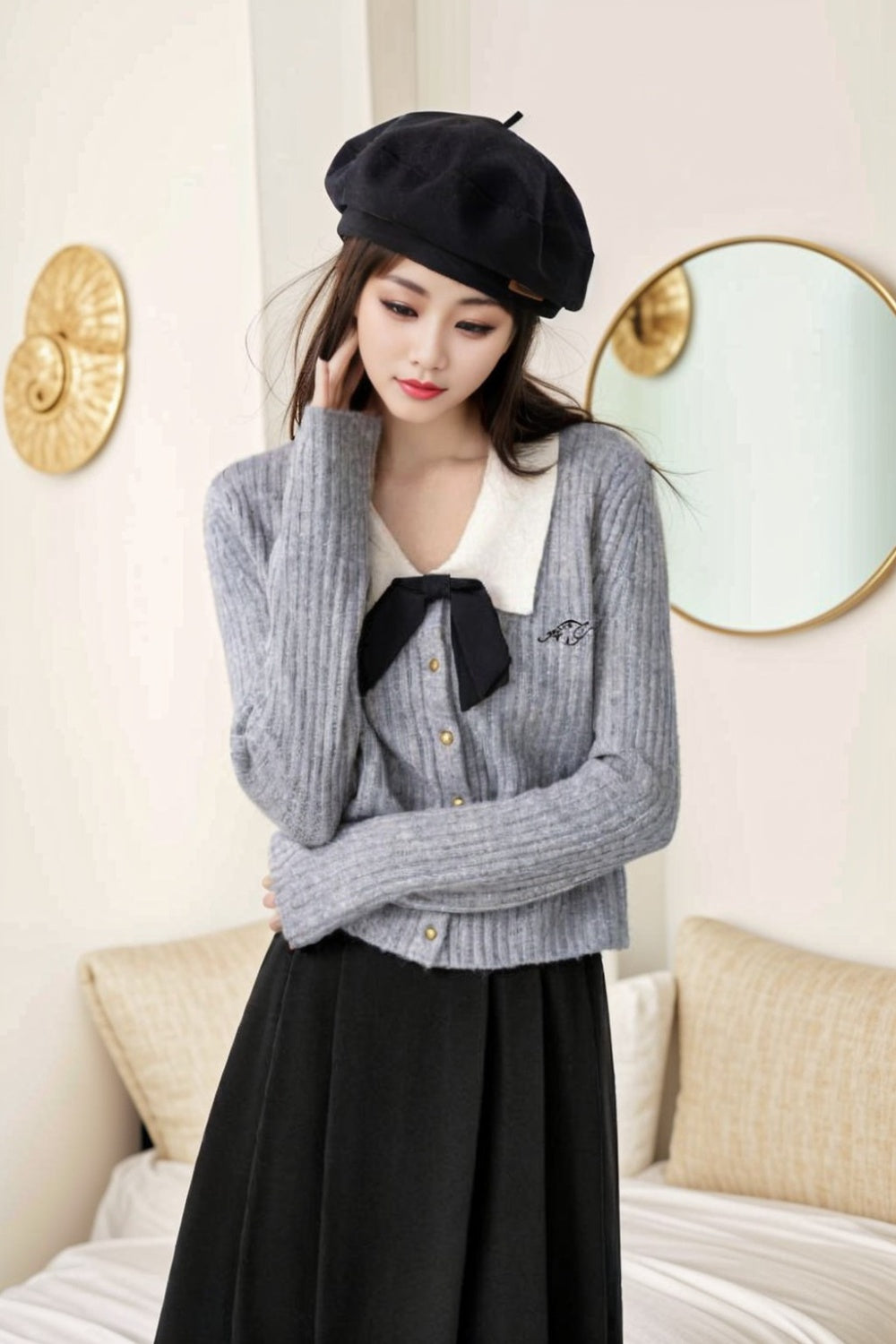 Elegant Charm Bow-Knit Sweater