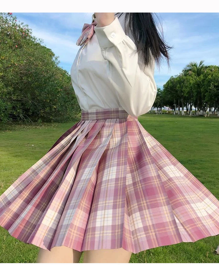 Lolita Pleated Short Skirt in Dark Pink with Bowtie