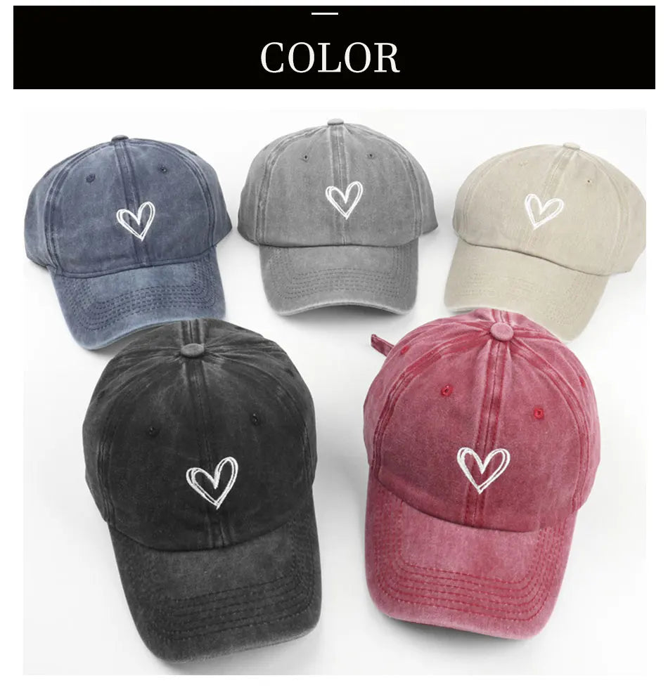 Embroidery Denim Cap with Heart