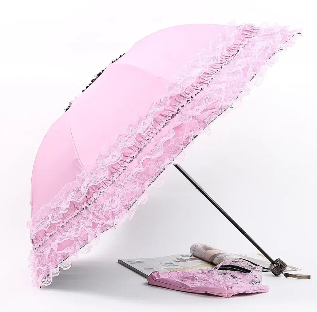 Rosy Lace Parasol-Umbrella & Handbag Set