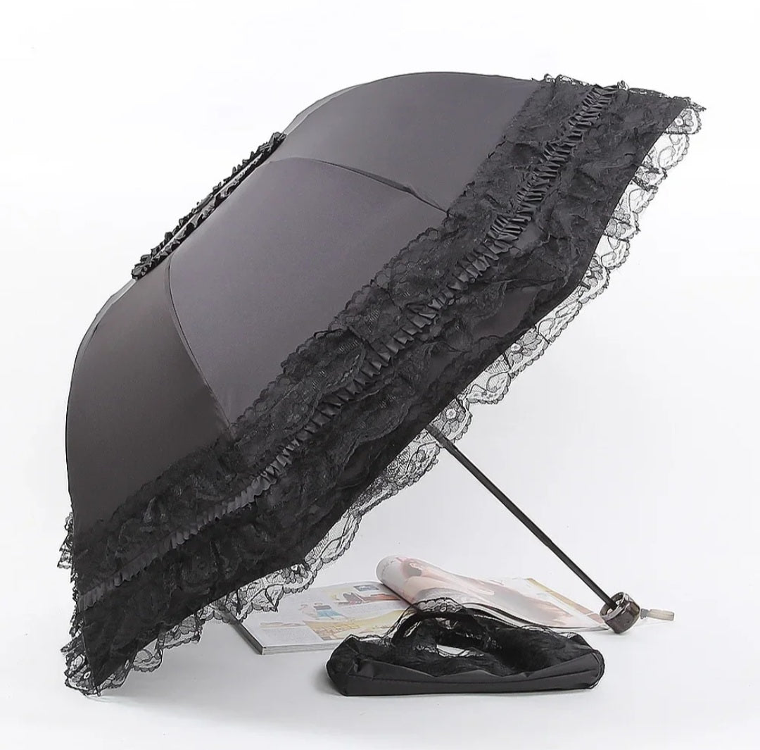 Midnight Elegance Lace Parasol-Umbrella & Handbag Set