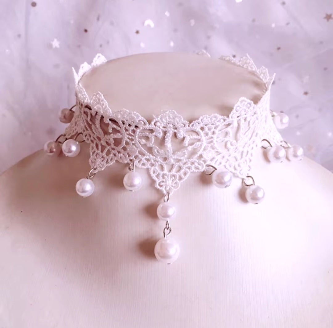 Elegant Lace & Pearl Lolita Choker