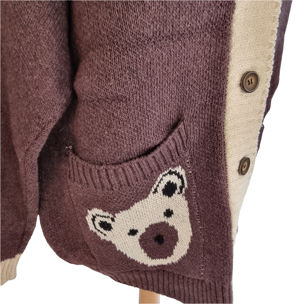 Cozy Bear Pocket Brown Cardigan