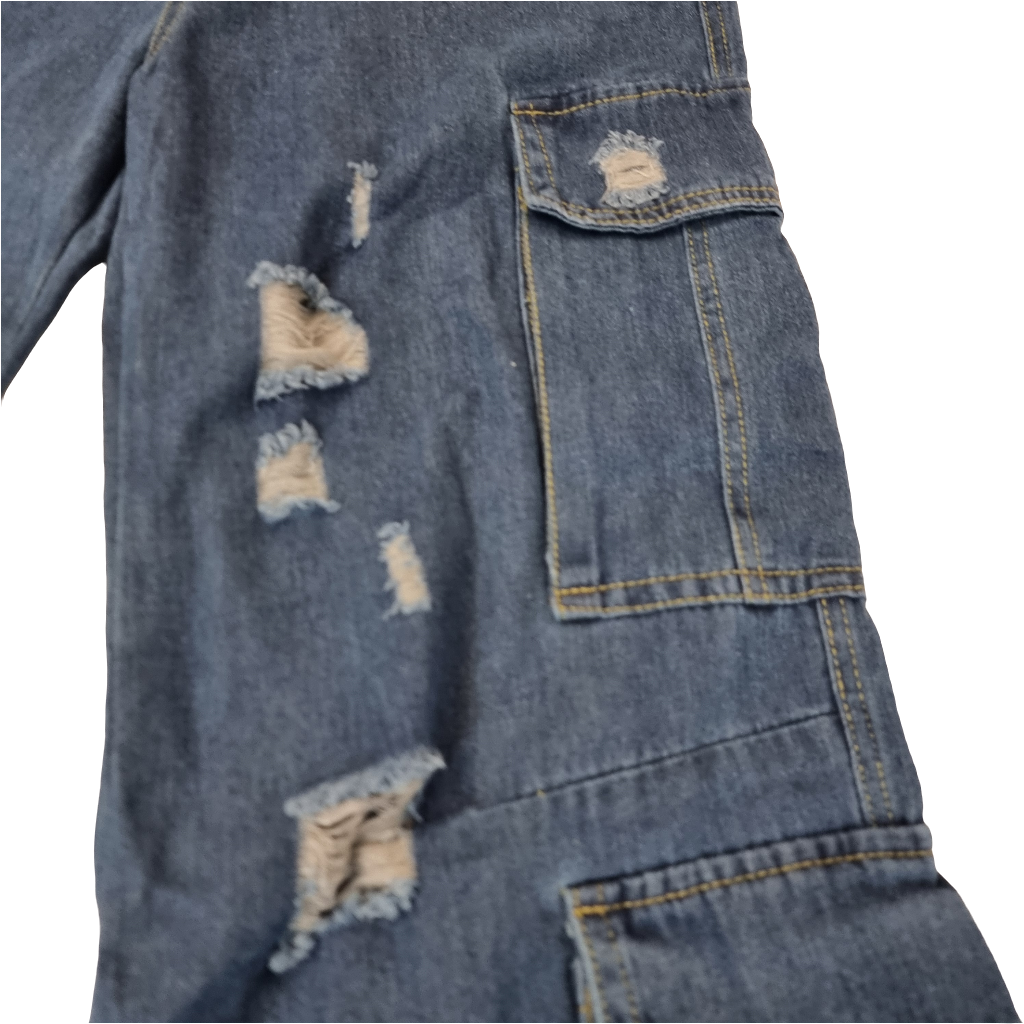 Dark Wash Distressed Cargo Jeans