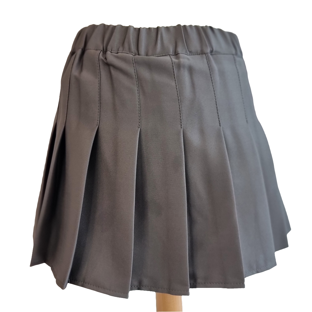 Charcoal Gray Pleated Mini Skirt with Black Bow Details