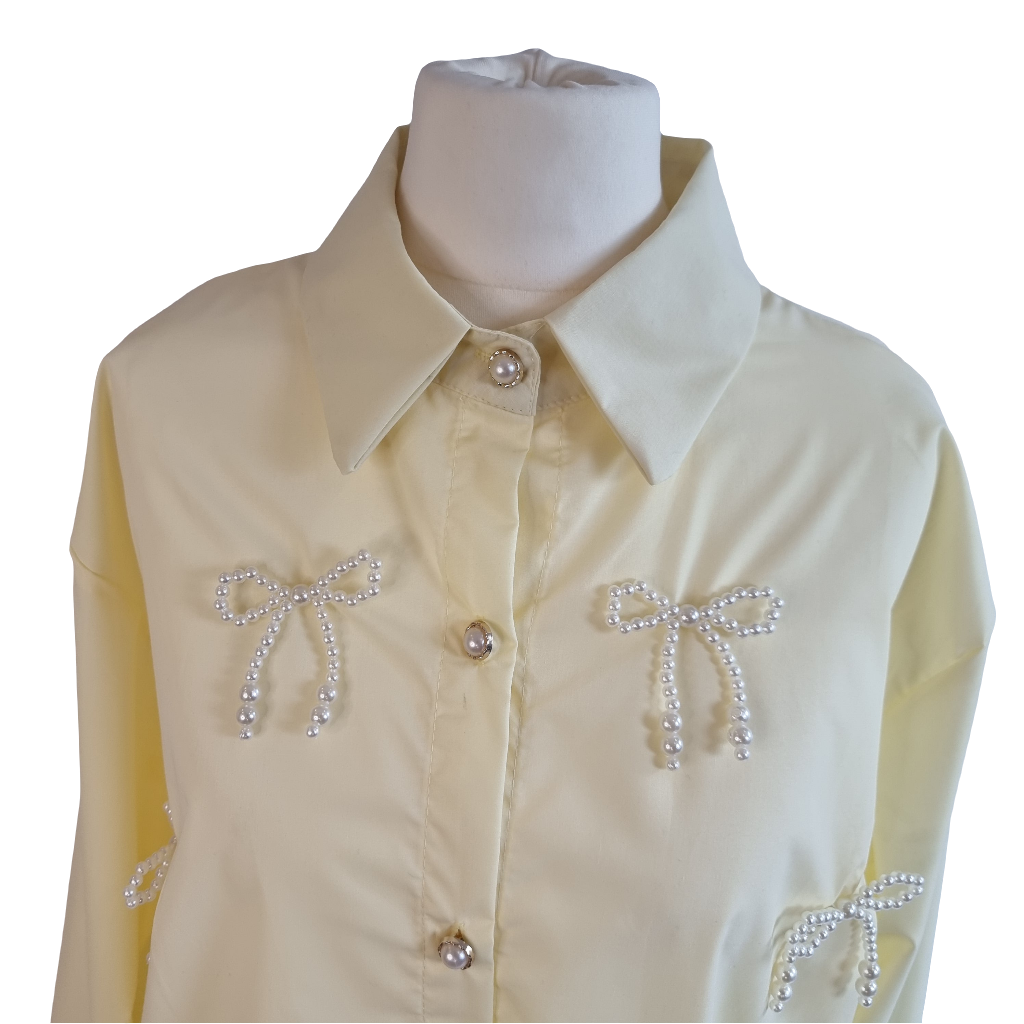 Pearl Bow Charm Blouse Pastel Yellow