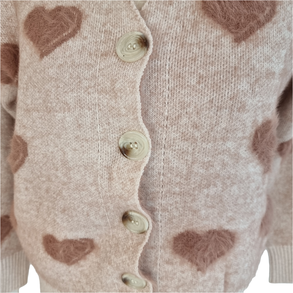 Fuzzy Heart Beige Cozy Cardigan