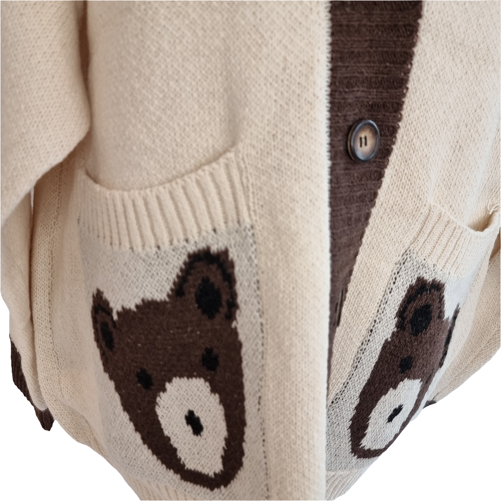 Cozy Bear Pocket Cream Cardigan