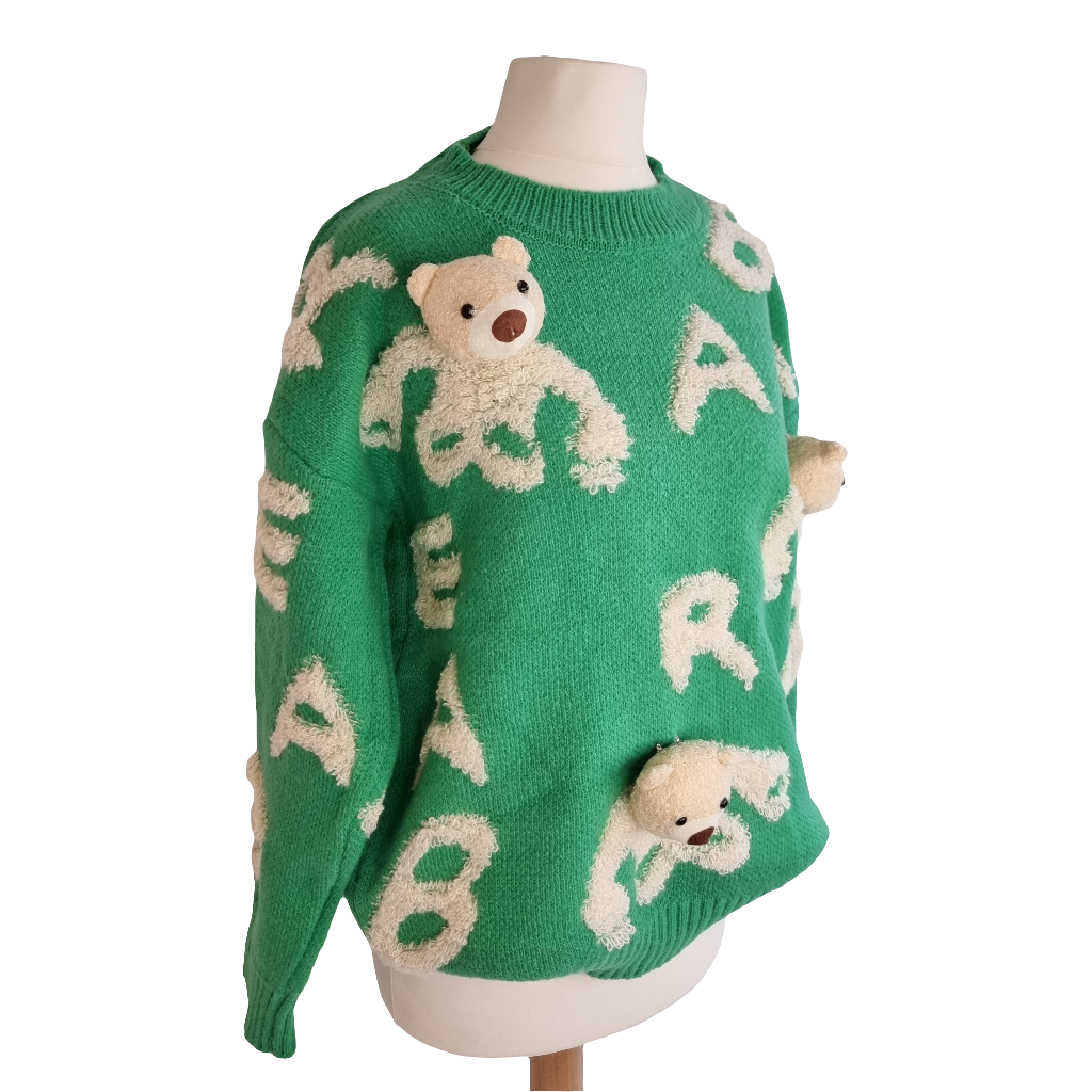 Playful Bear Knit Green Sweater