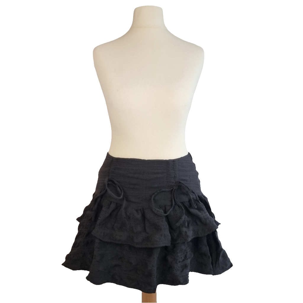 Vintage Chic Ruffle Layered Black Skirt