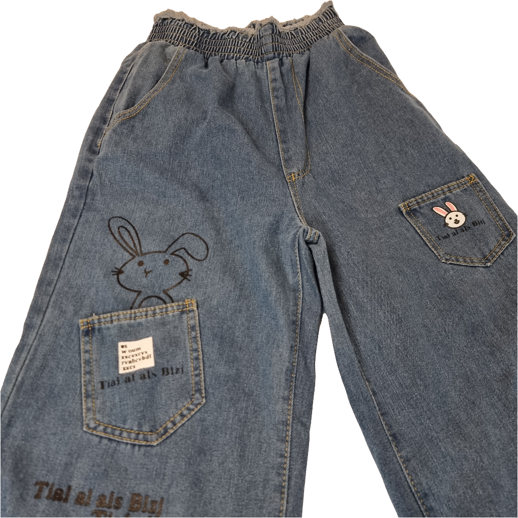 Bunny Embroidered Wide-Leg Jeans