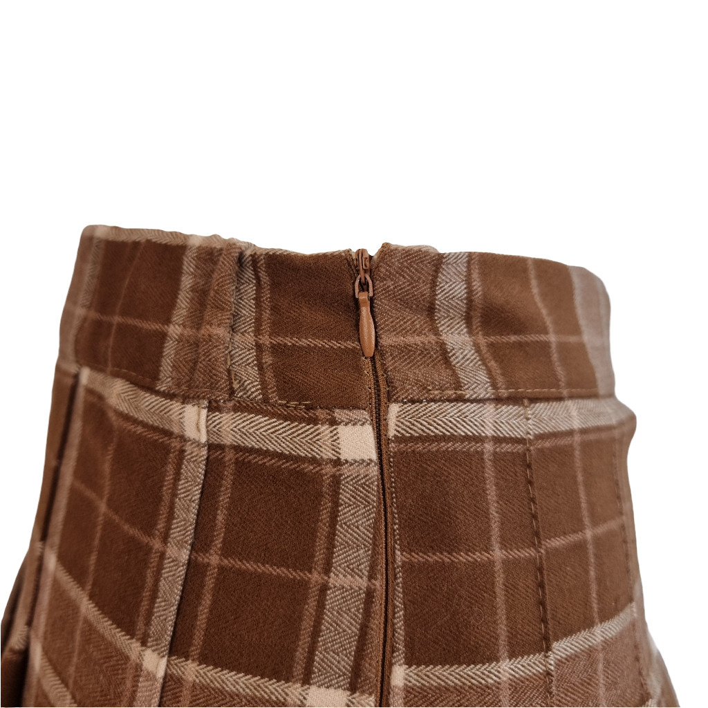 Brown Plaid Wool-Blend Pleated Mini Skirt