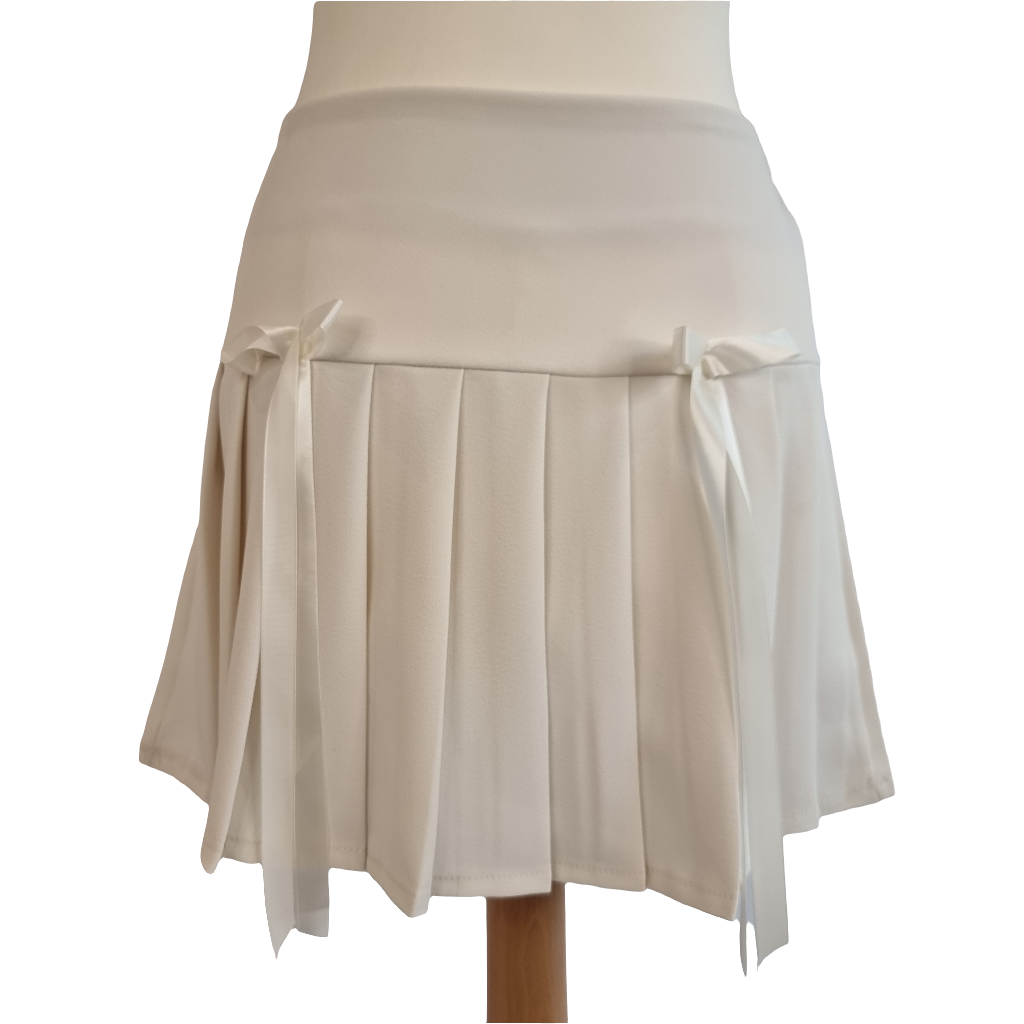 Ivory Pleated Mini Skirt with Satin Ribbon Bows