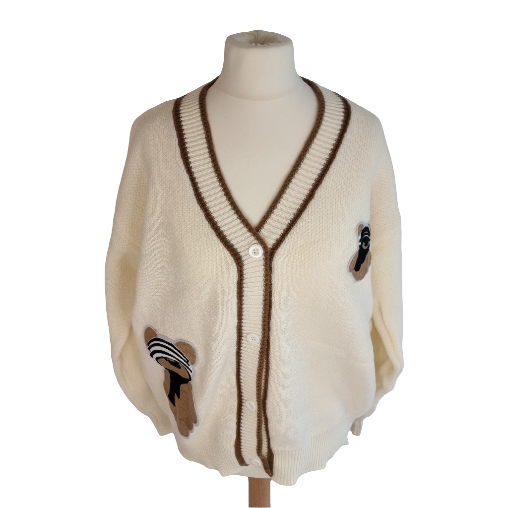 Cozy Bear Peek Cream Cardigan