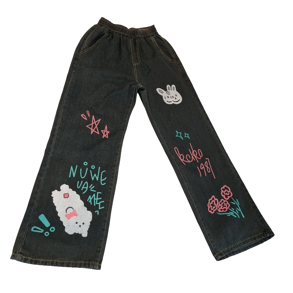 Retro Graphic Gray Dark-Wash Jeans