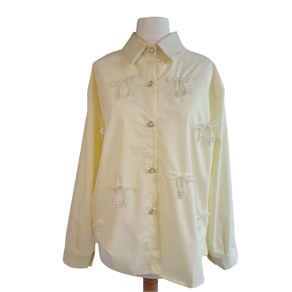 Pearl Bow Charm Blouse Pastel Yellow