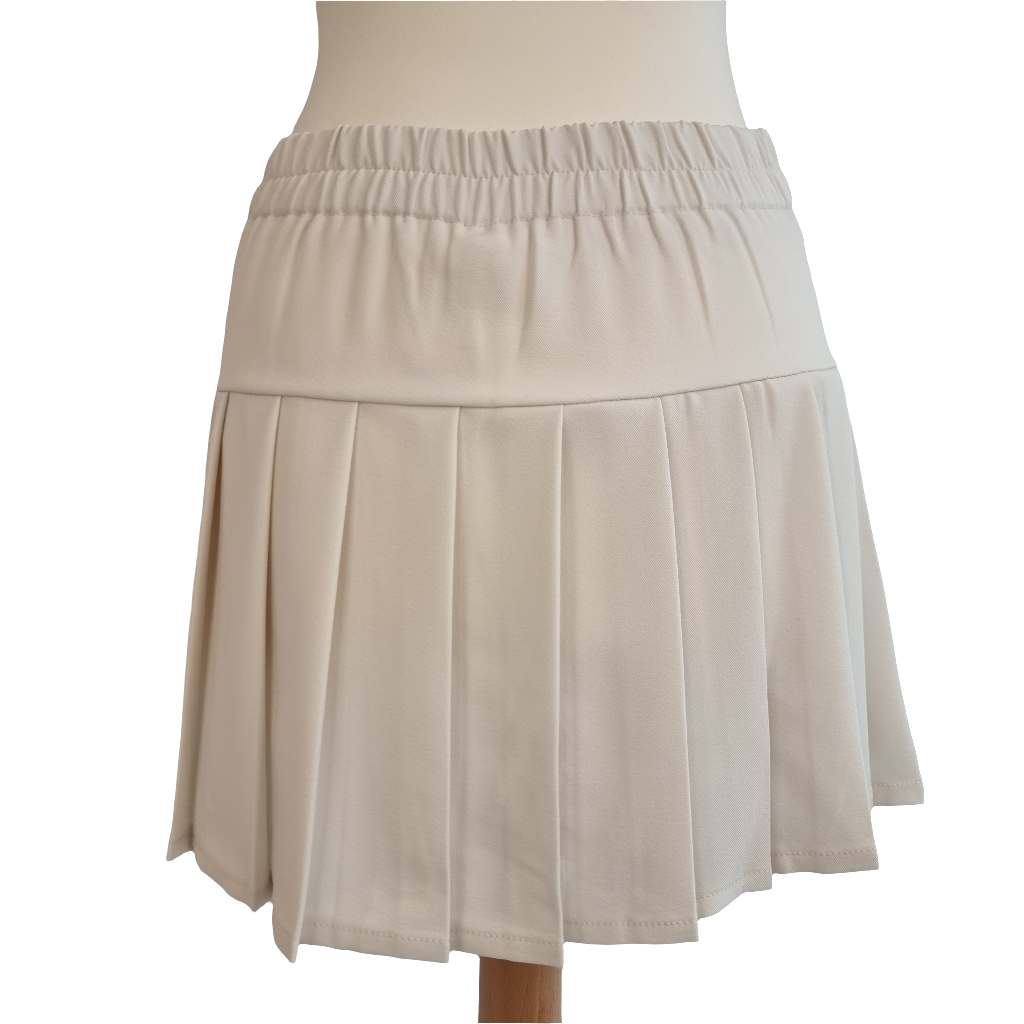 Ivory Pleated Mini Skirt with Satin Ribbon Bows