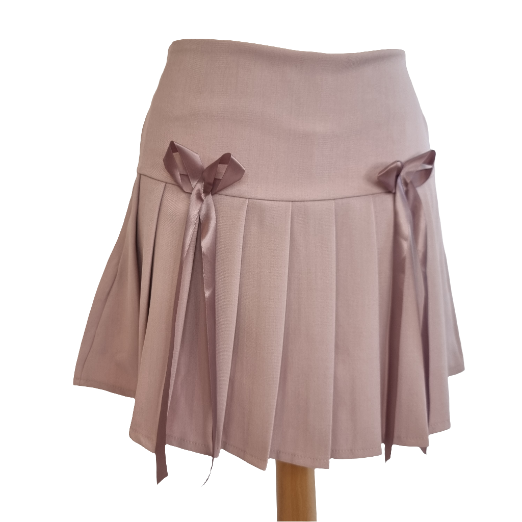 Satin Bow Accent Pleated Skirt in Rose Pink