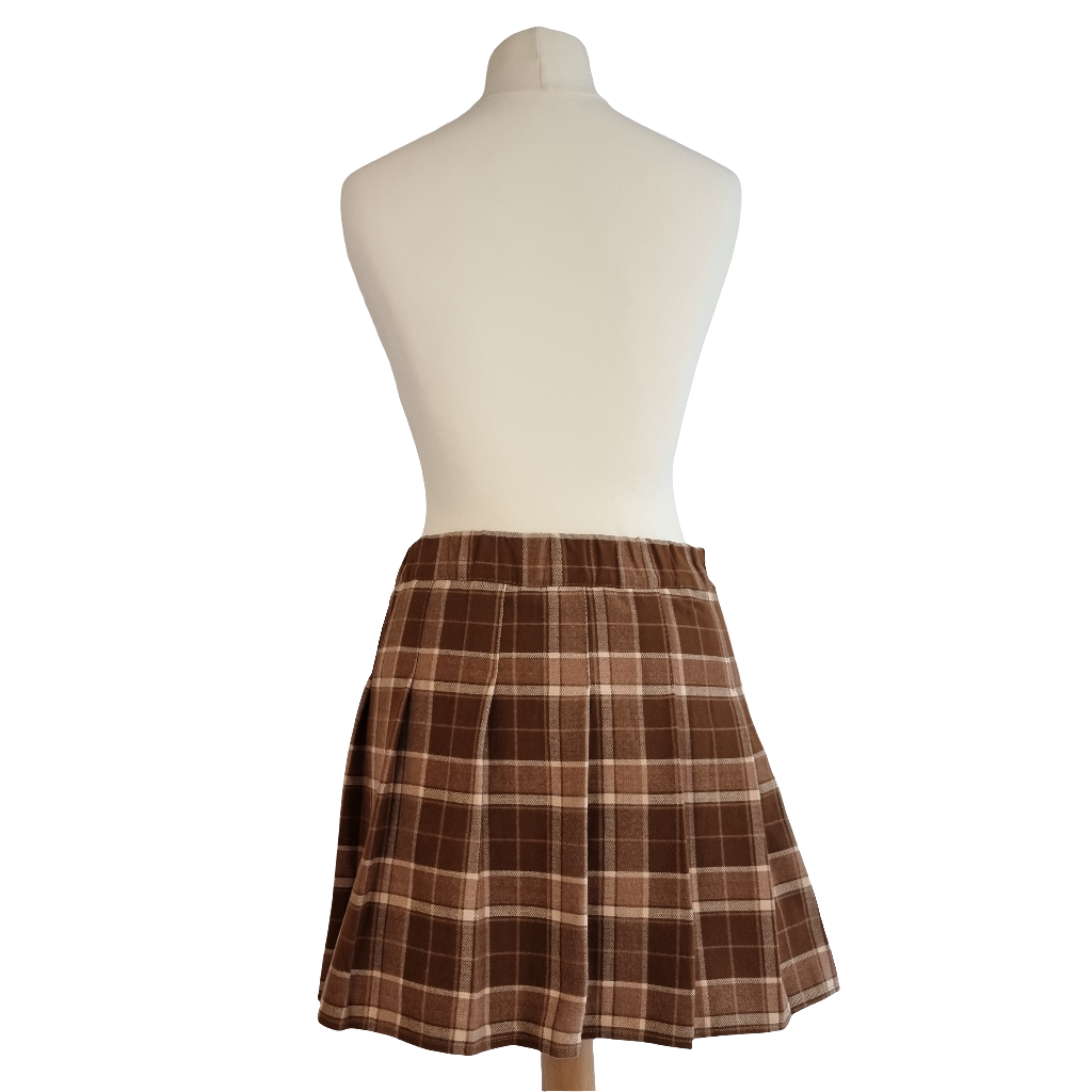 Brown Plaid Wool-Blend Pleated Mini Skirt