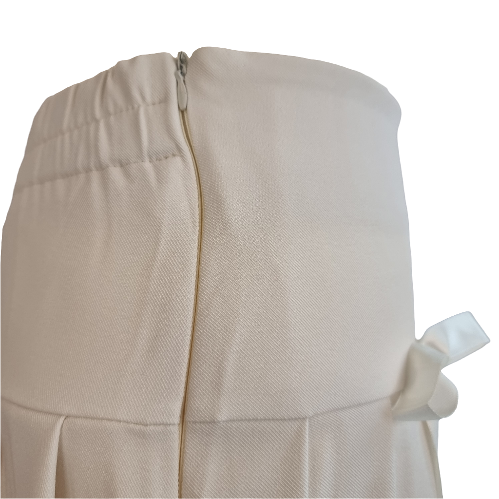 Ivory Pleated Mini Skirt with Satin Ribbon Bows