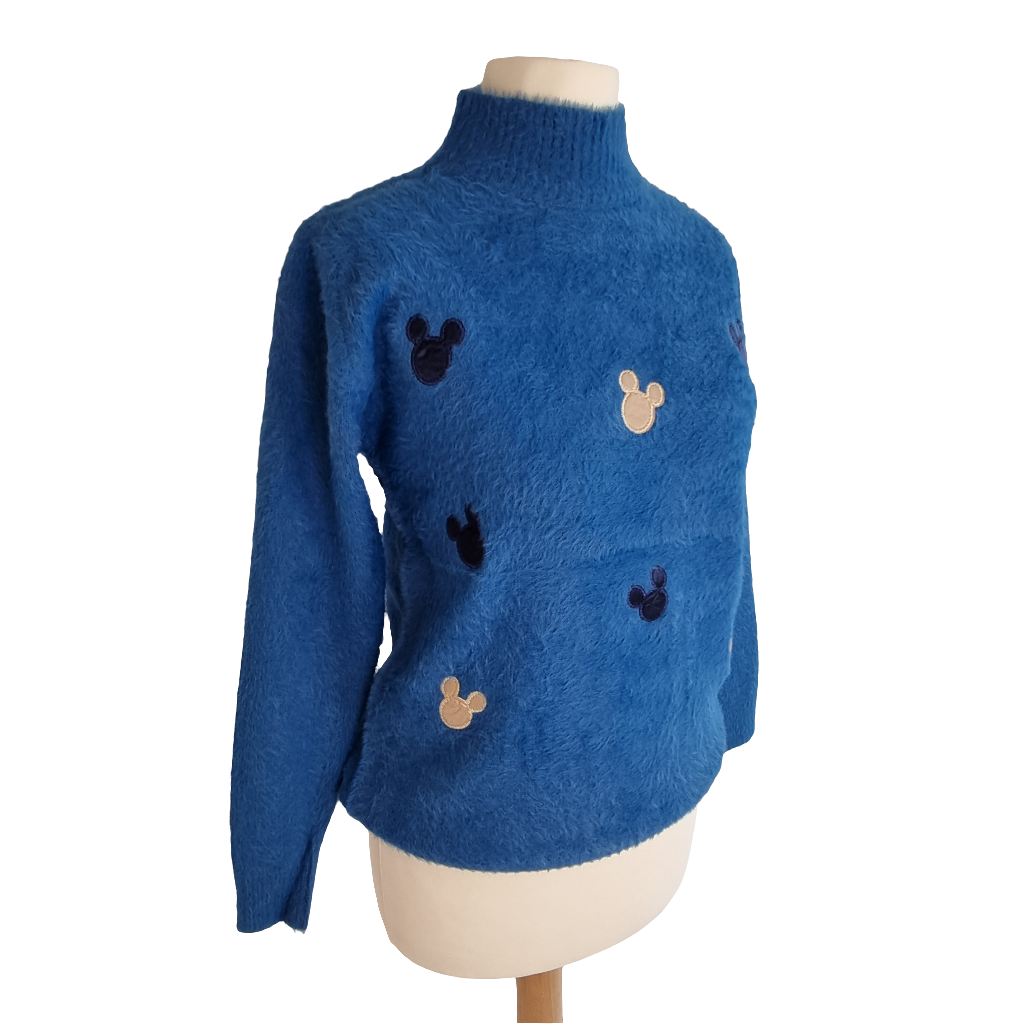 Cozy Mickey Motif Blue Sweater