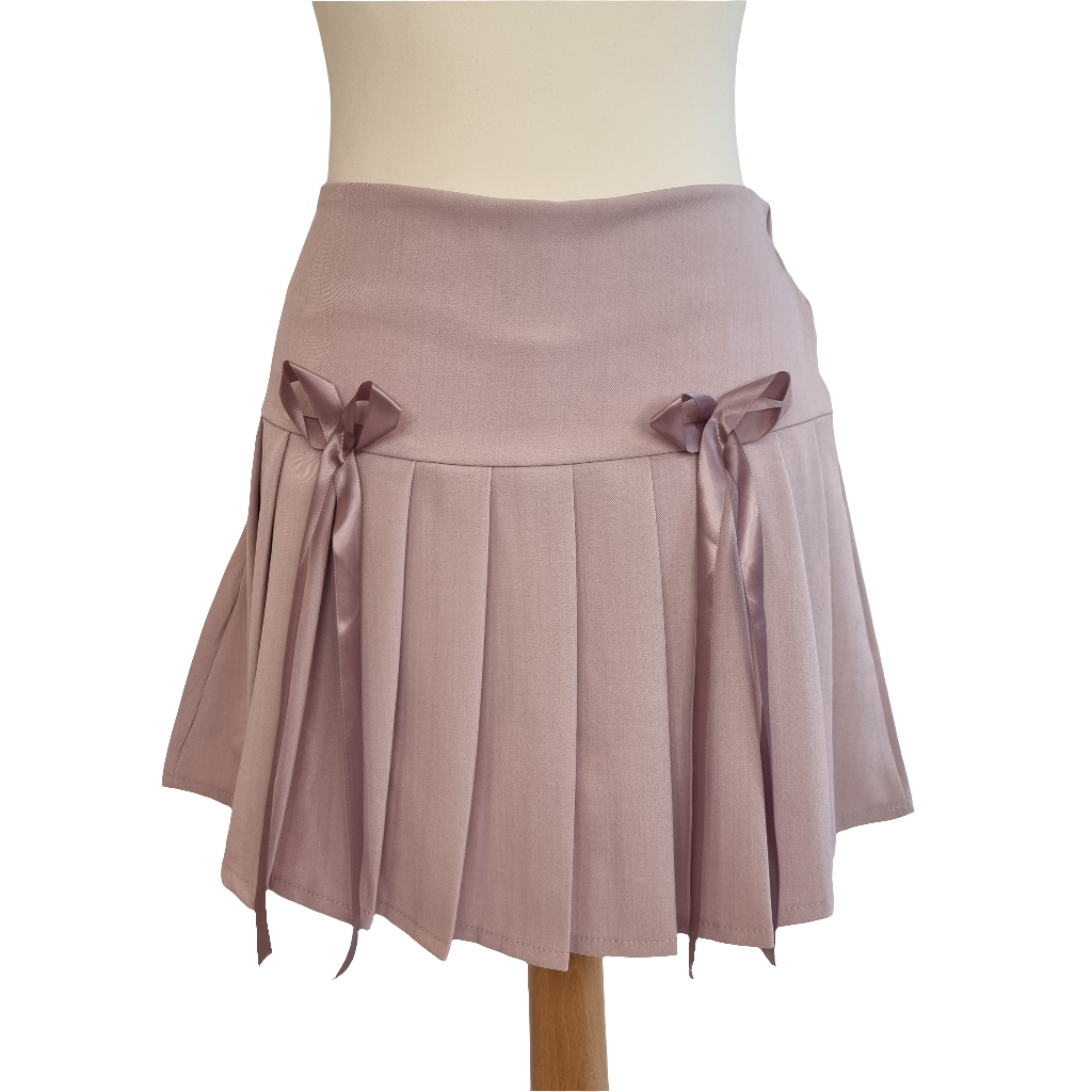 Satin Bow Accent Pleated Skirt in Rose Pink