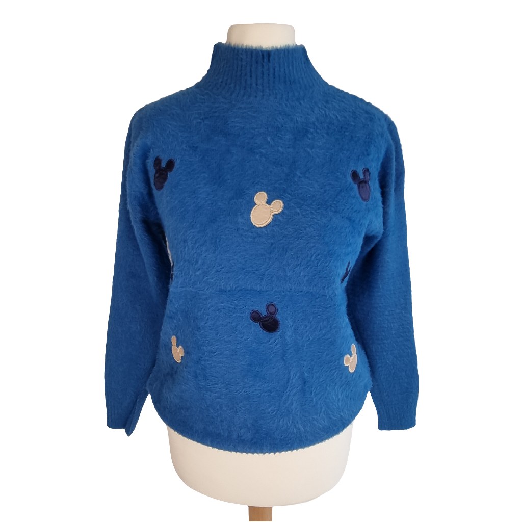 Cozy Mickey Motif Blue Sweater