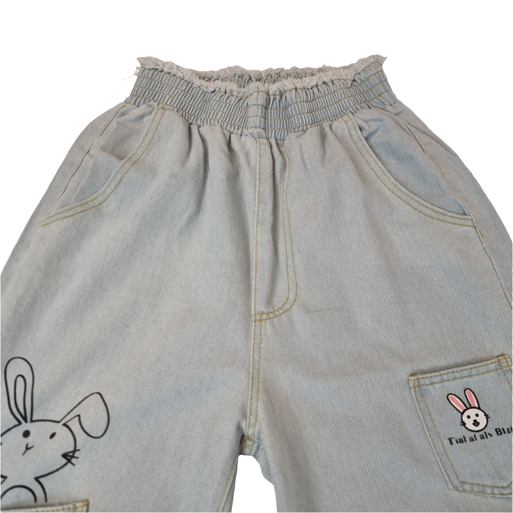 Playful Bunny Embroidered Denim Pants