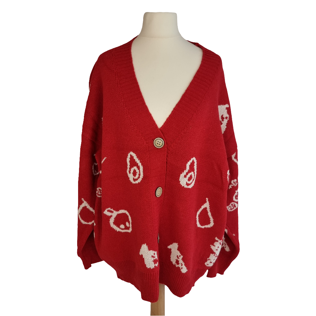 Cozy Red Fruits Knit Cardigan