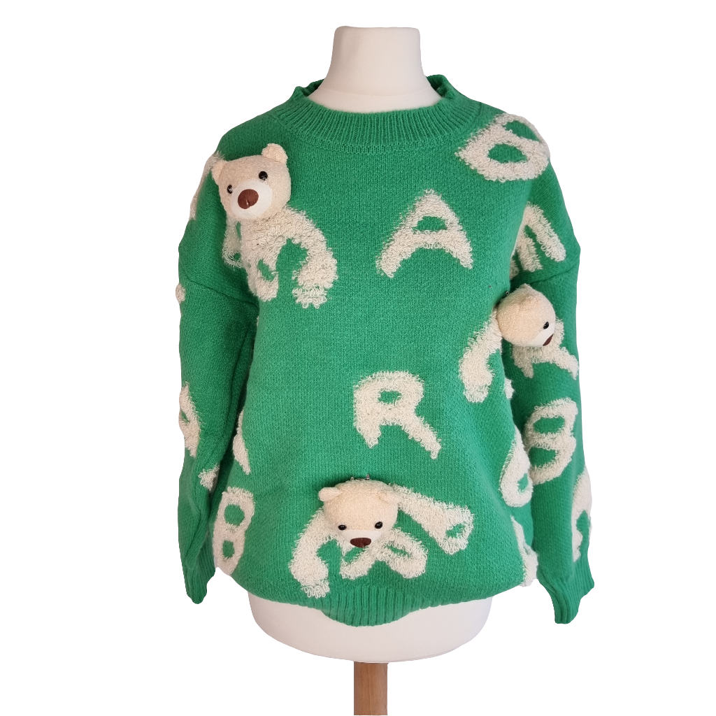 Playful Bear Knit Green Sweater