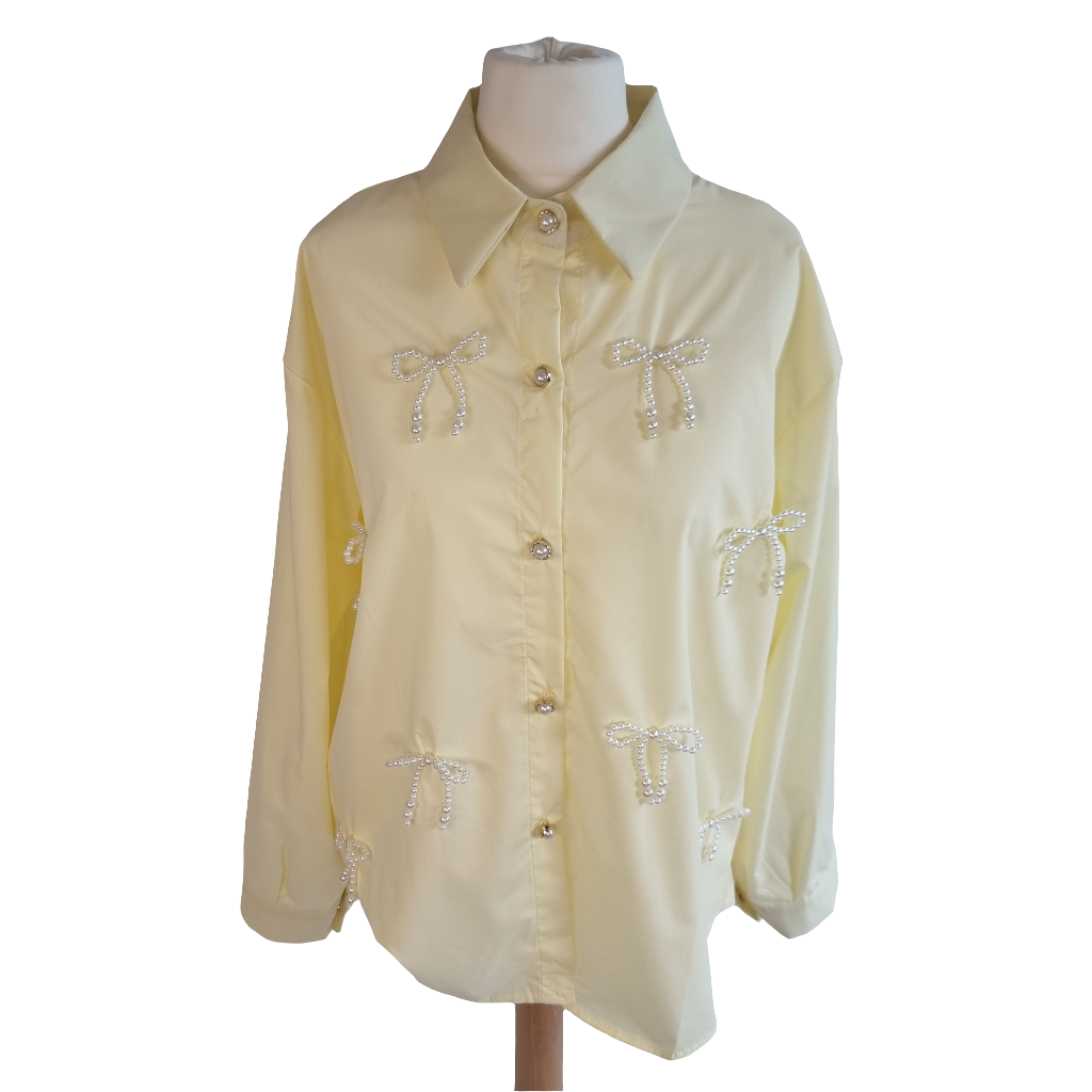 Pearl Bow Charm Blouse Pastel Yellow