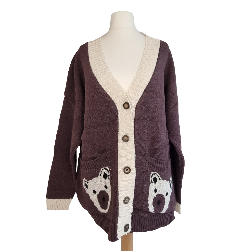 Cozy Bear Pocket Brown Cardigan