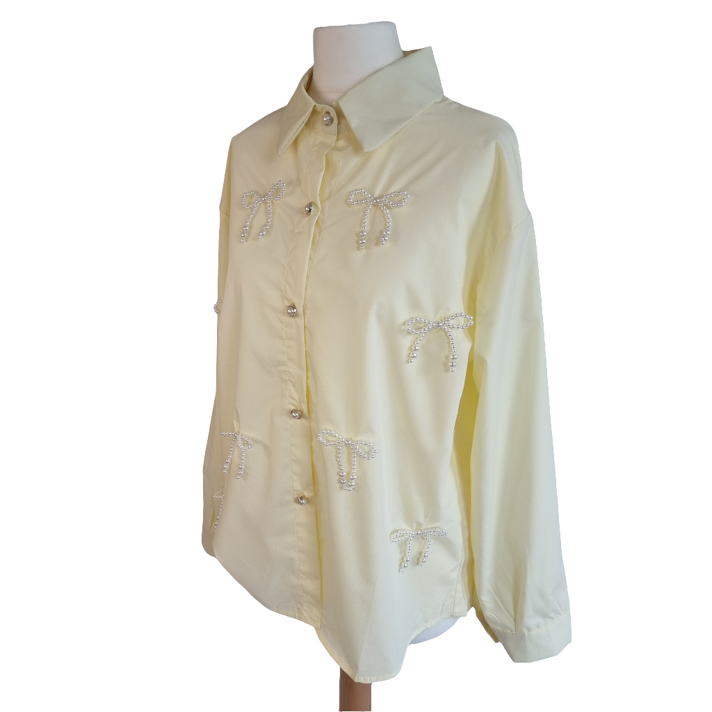 Pearl Bow Charm Blouse Pastel Yellow