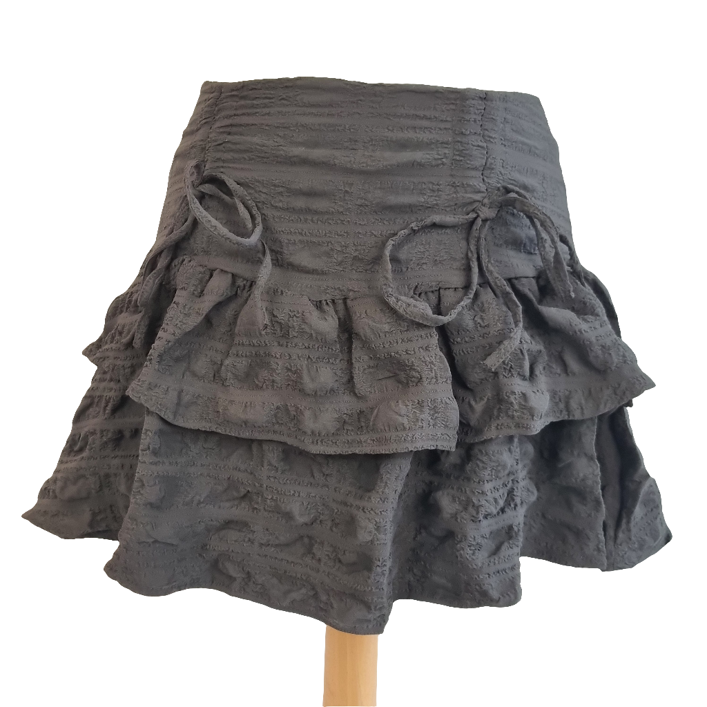 Vintage Chic Ruffle Layered Black Skirt