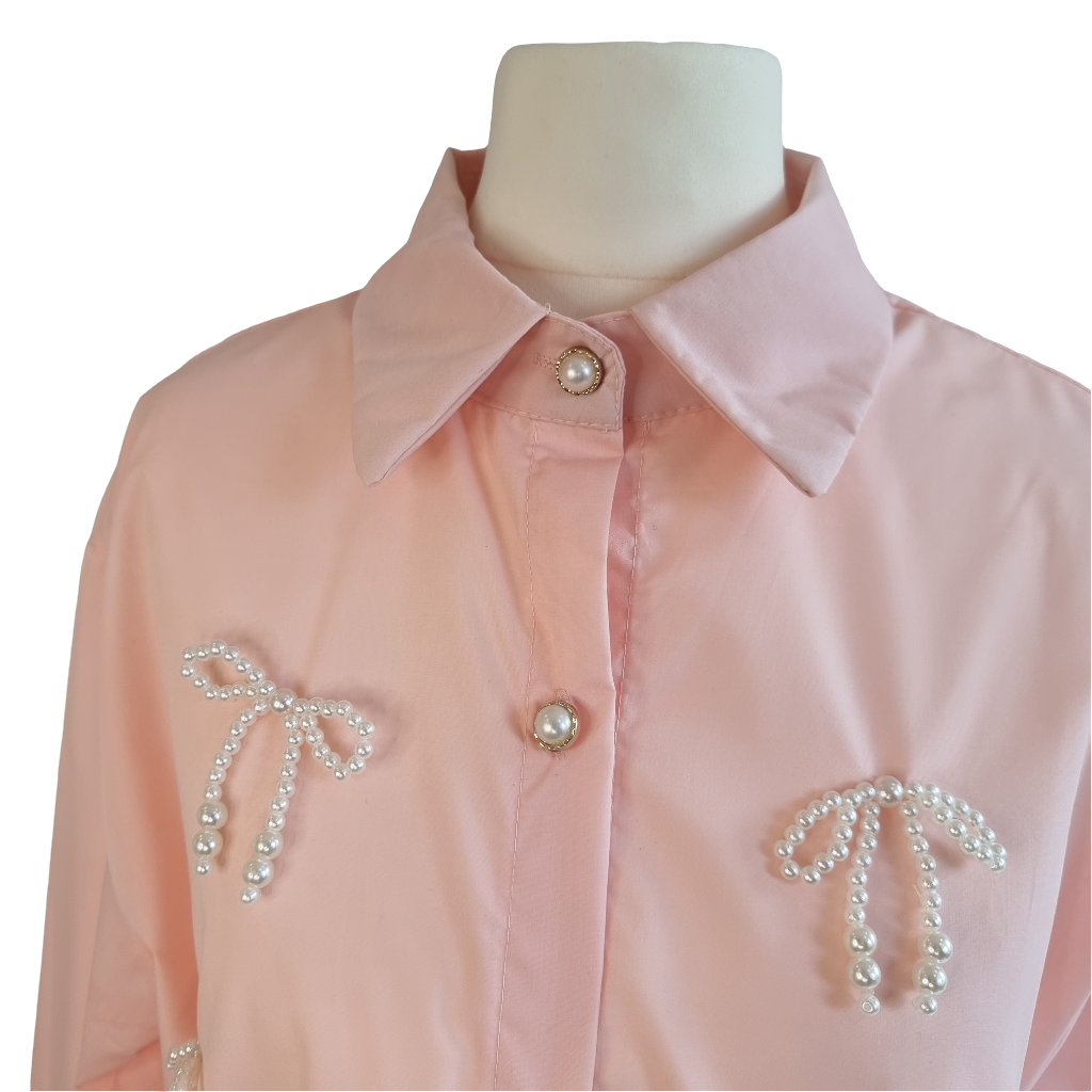 Pearl Bow Charm Blouse Pink