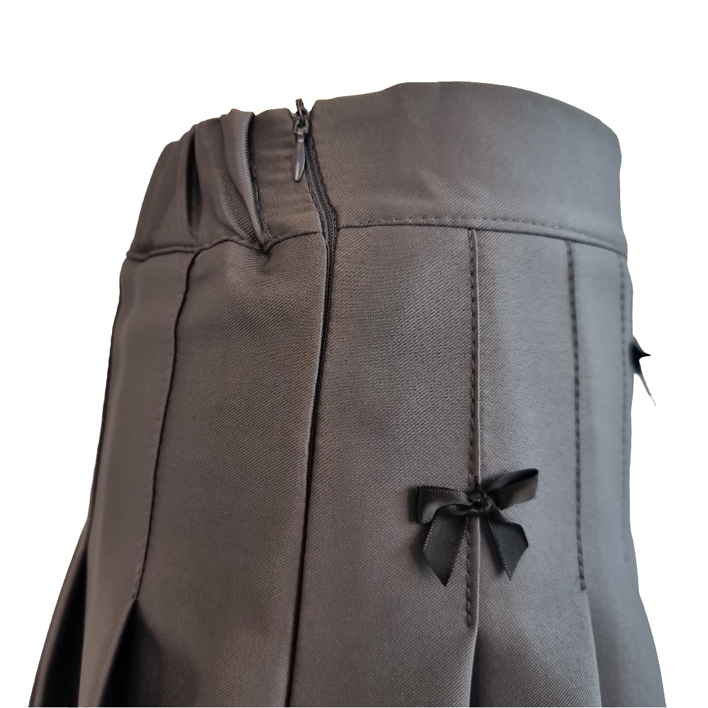 Charcoal Gray Pleated Mini Skirt with Black Bow Details