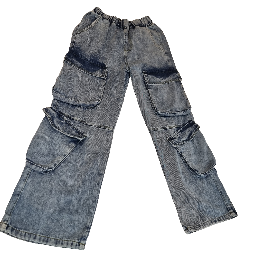 Vintage Washed Utility Cargo Jeans