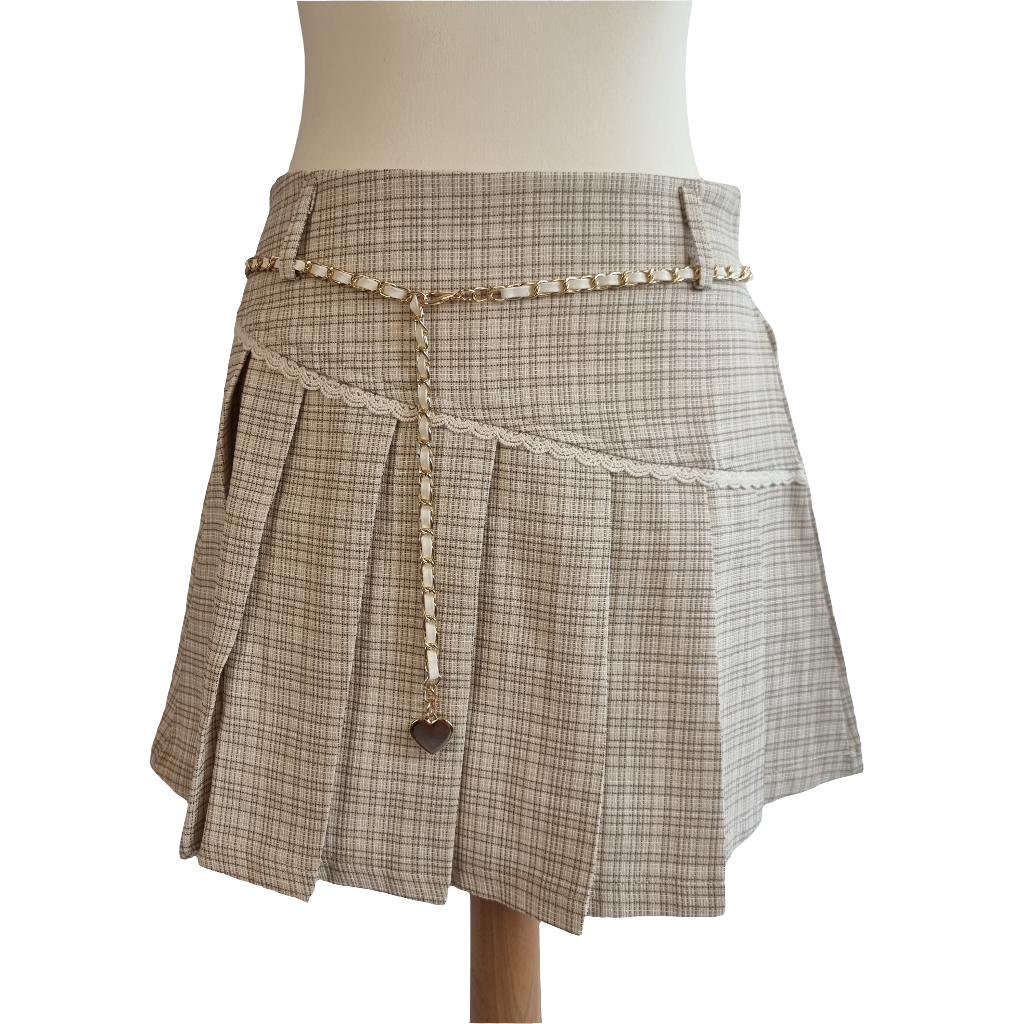 Classic Beige Plaid Skirt