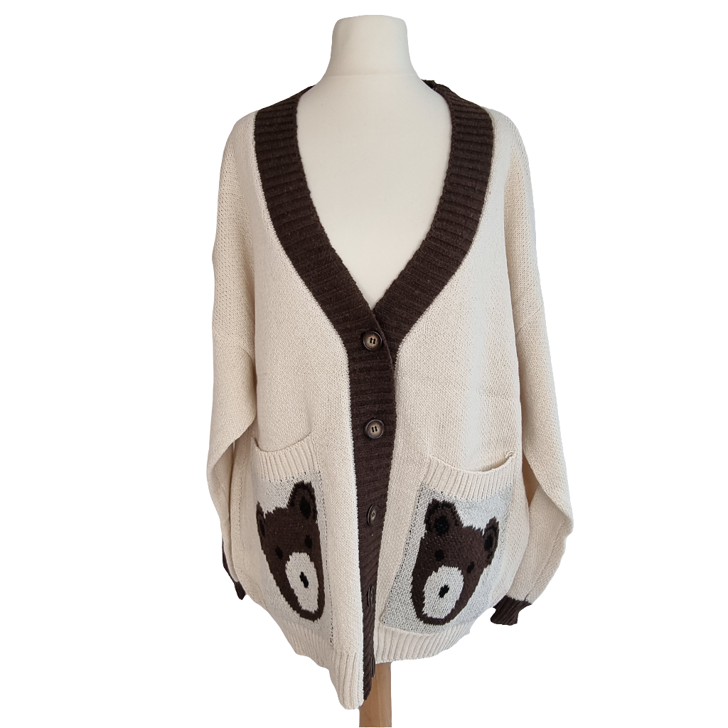 Cozy Bear Pocket Cream Cardigan