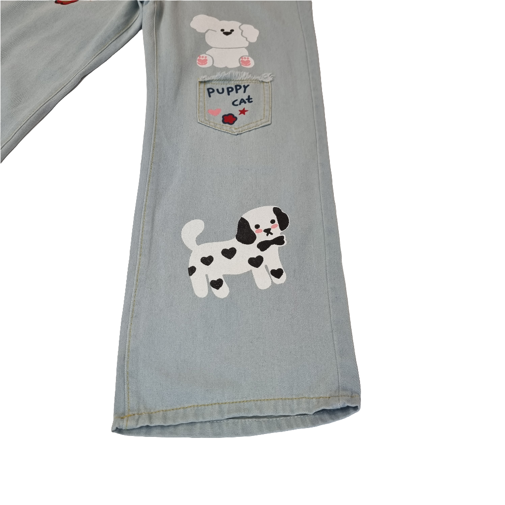 Playful Puppy & Cat Embroidered Jeans