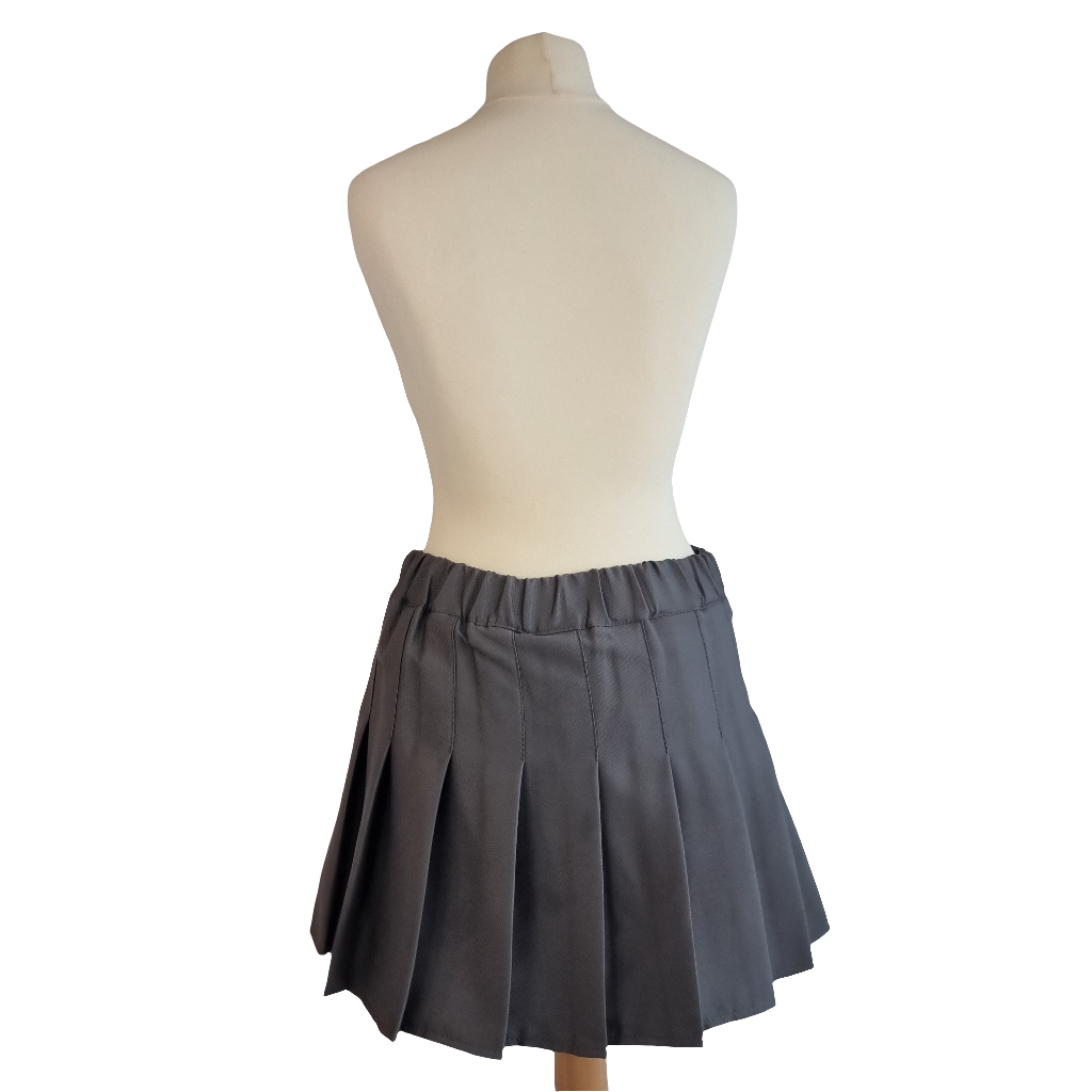 Charcoal Gray Pleated Mini Skirt with Black Bow Details