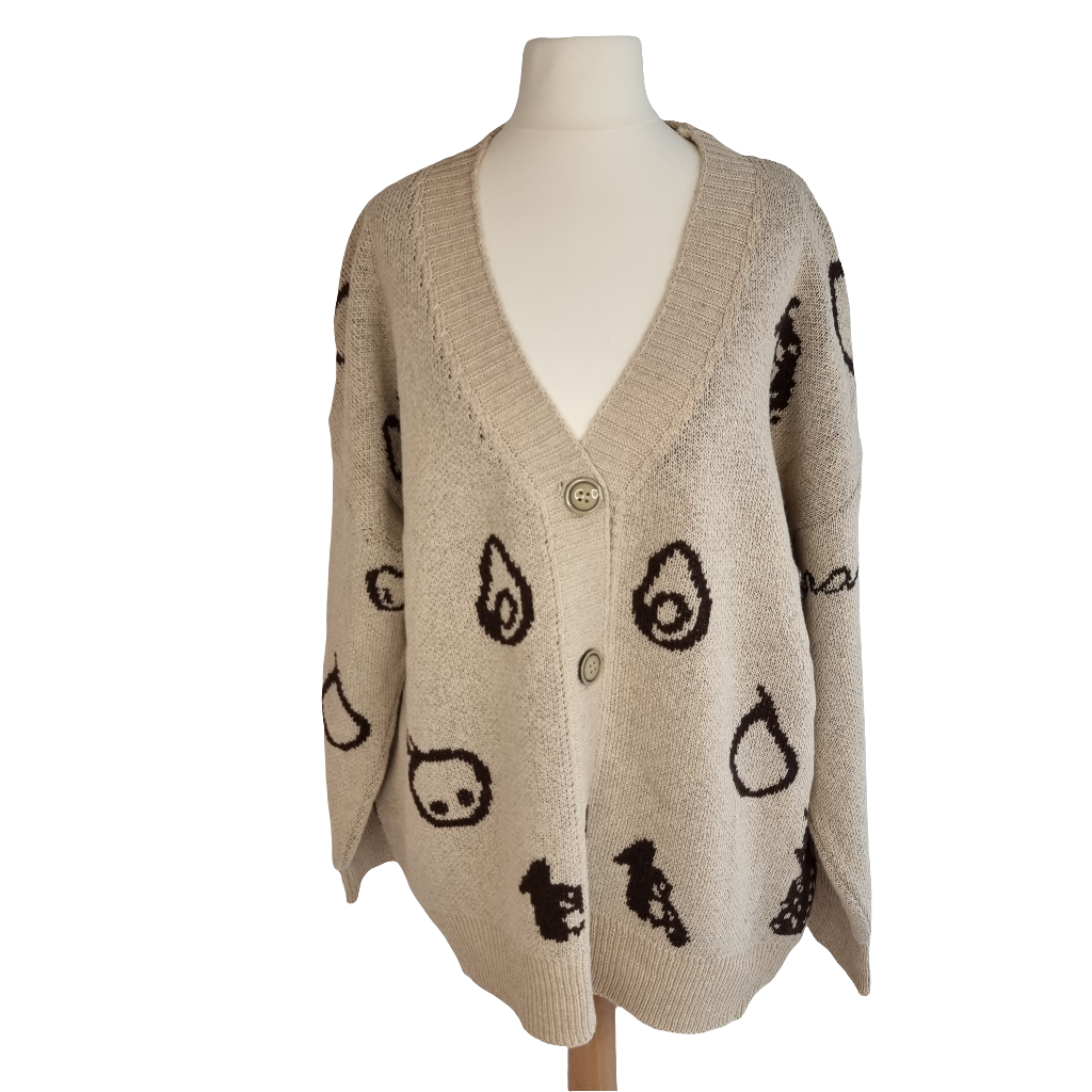 Cozy Casual Fruits Print Cardigan