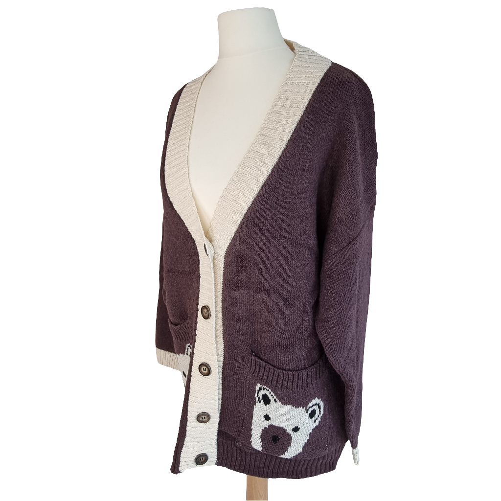 Cozy Bear Pocket Brown Cardigan