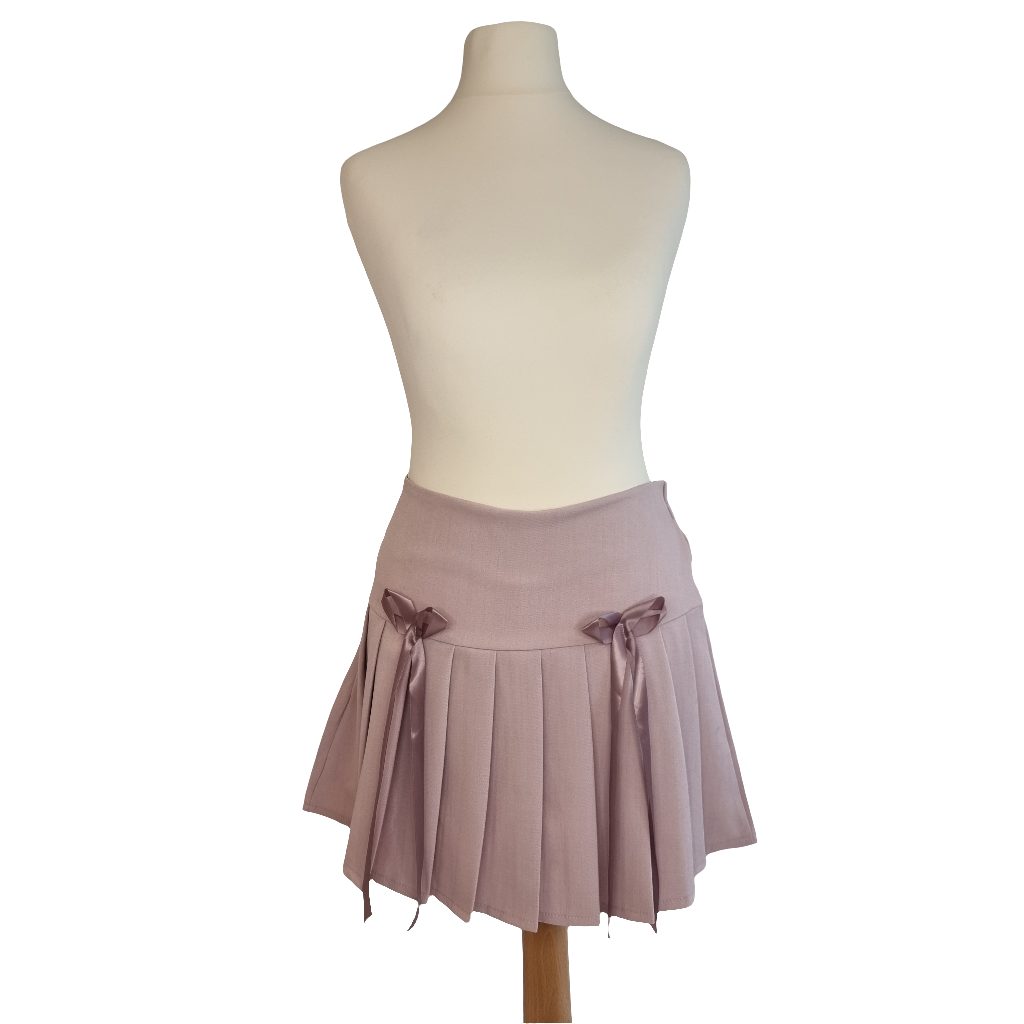 Satin Bow Accent Pleated Skirt in Rose Pink