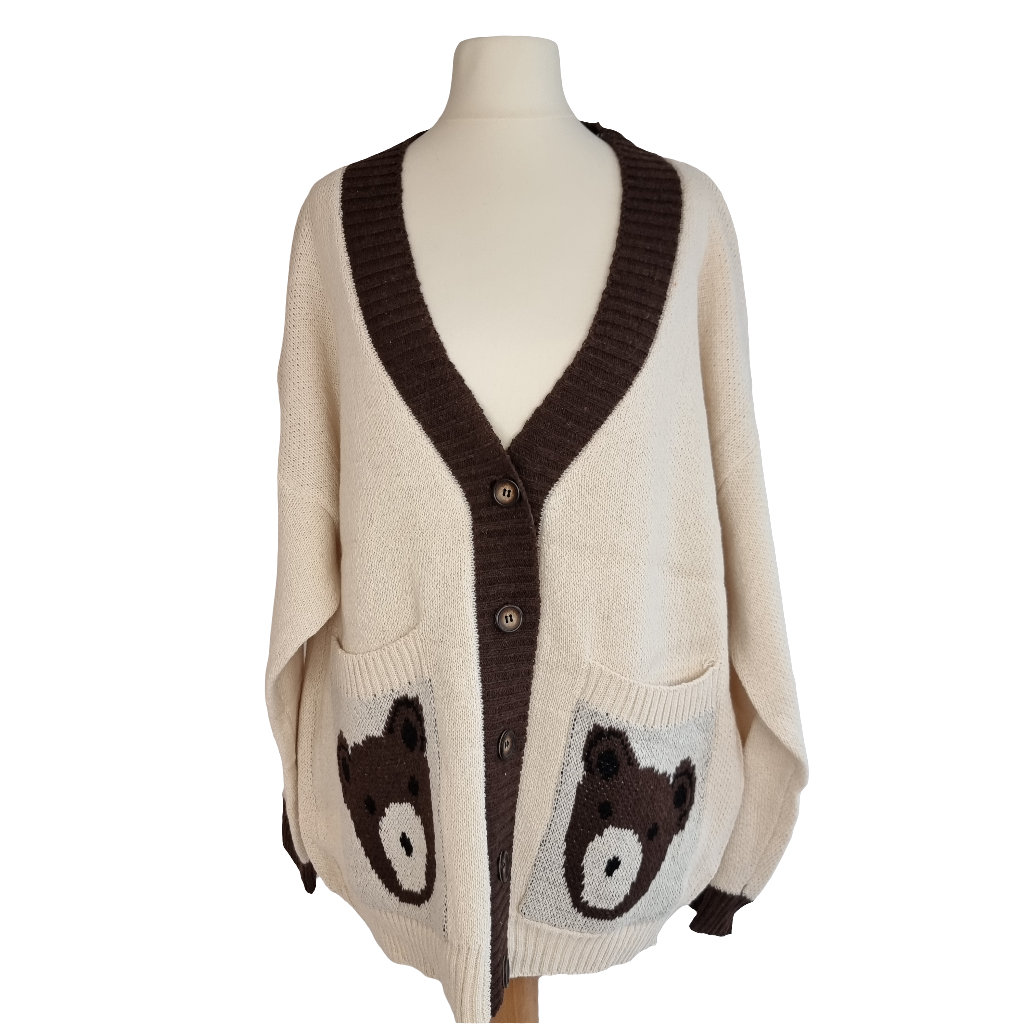 Cozy Bear Pocket Cream Cardigan