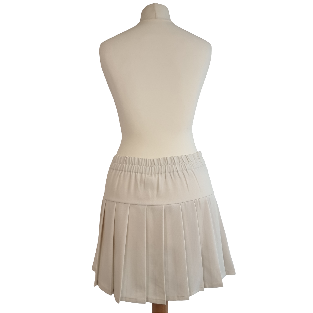 Ivory Pleated Mini Skirt with Satin Ribbon Bows