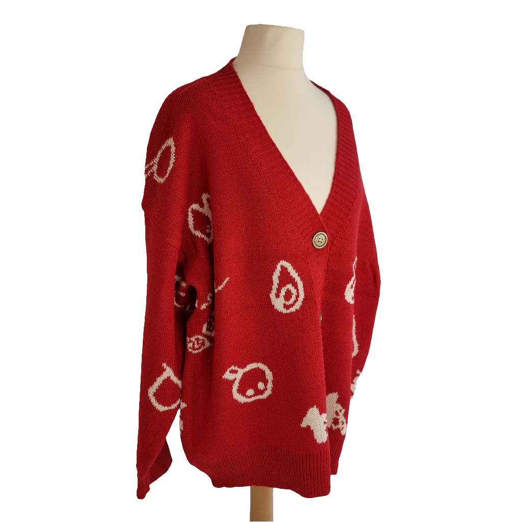 Cozy Red Fruits Knit Cardigan