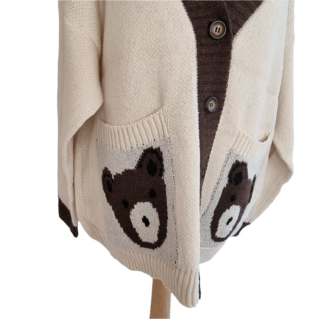 Cozy Bear Pocket Cream Cardigan