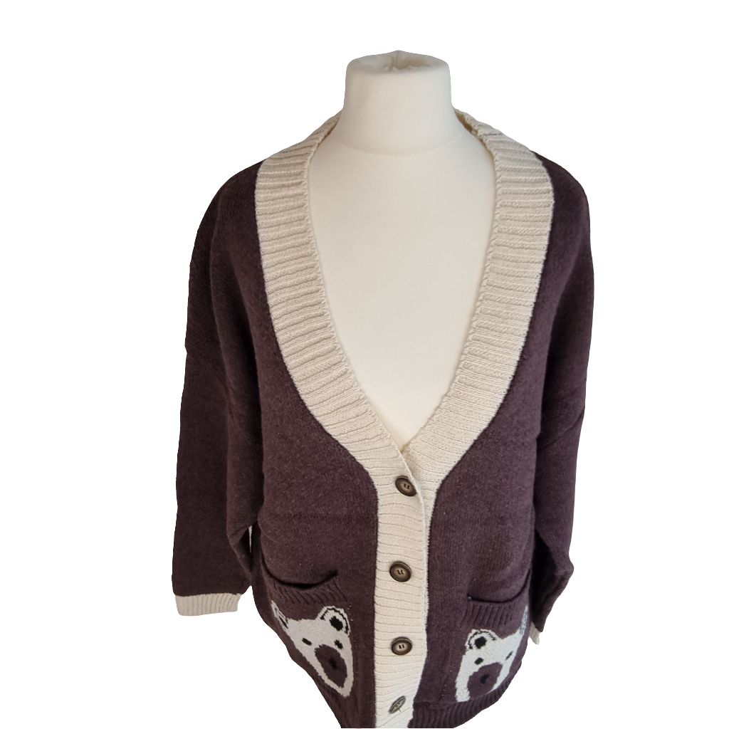 Cozy Bear Pocket Brown Cardigan